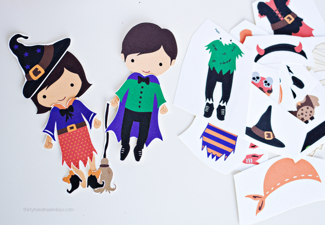 Printable Halloween Dress Up Dolls- these are adorable to use for the holidays! from thirtyhandmadedays.com