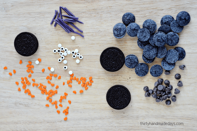 Ingredients for Halloween Oreo Cats from www.thirtyhandmadedays.com