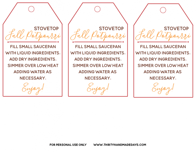Fall Stovetop Potpourri 30 Days Blog Stovetop Poutpourri Gift free-printable-christmas-potpourri-printable-tags