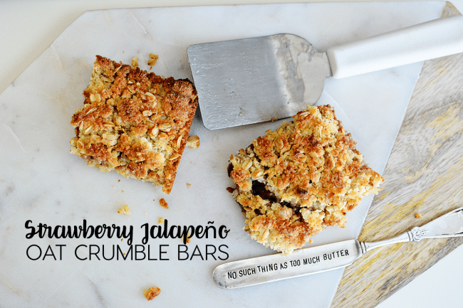 Strawberry Jalapeno Oat Crumble Bars - an amazing recipe from Iceland using Smuckers Fruit & Honey Jam from www.thirtyhandmadedays.com