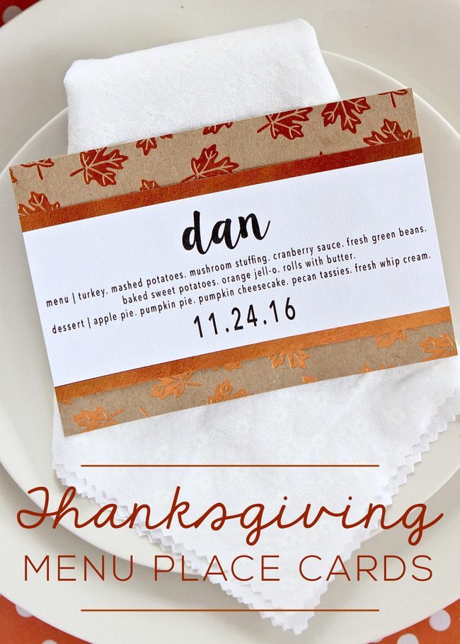 Dress up your table and help guests find their seat with these simple DIY Thanksgiving Menu Place Cards