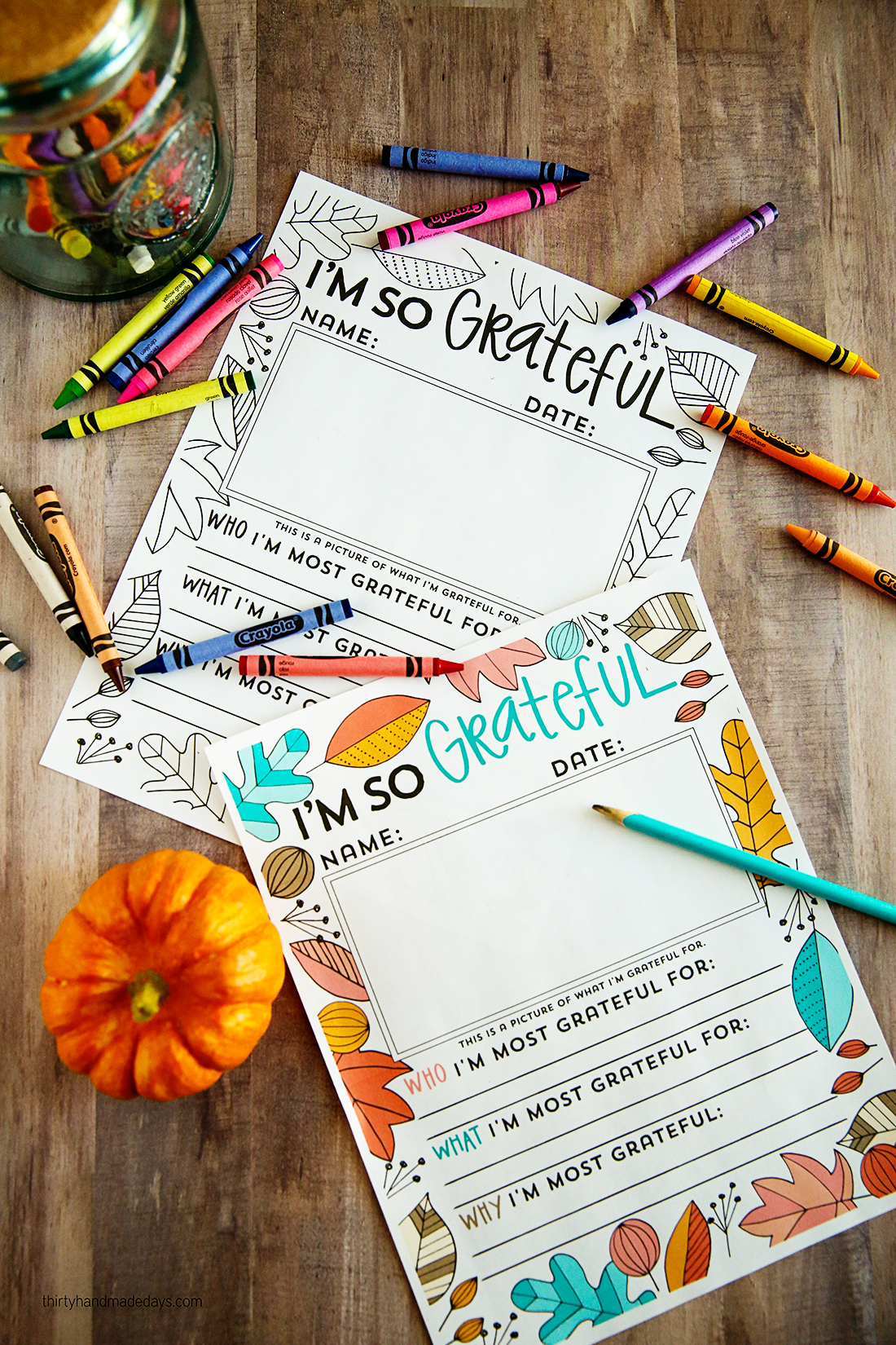 Holidays: "I'm so grateful for ......" Thanksgiving printable fill in. You can use this for kids or adults via www.thirtyhandmadedays.com