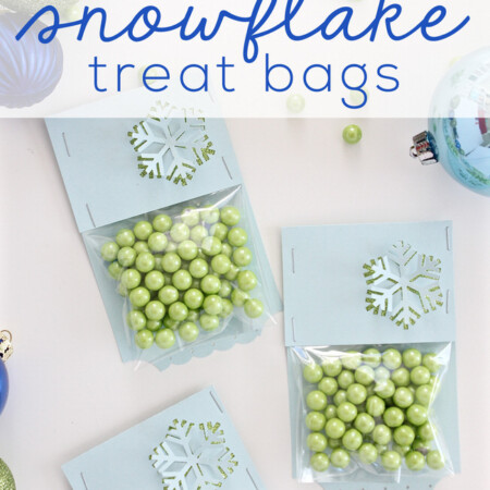 Need a quick and easy gift at the last minute? These DIY Snowflake Treat bags require basic supplies and come together in minutes! They are perfect for packing up holiday treats for anyone on your list!