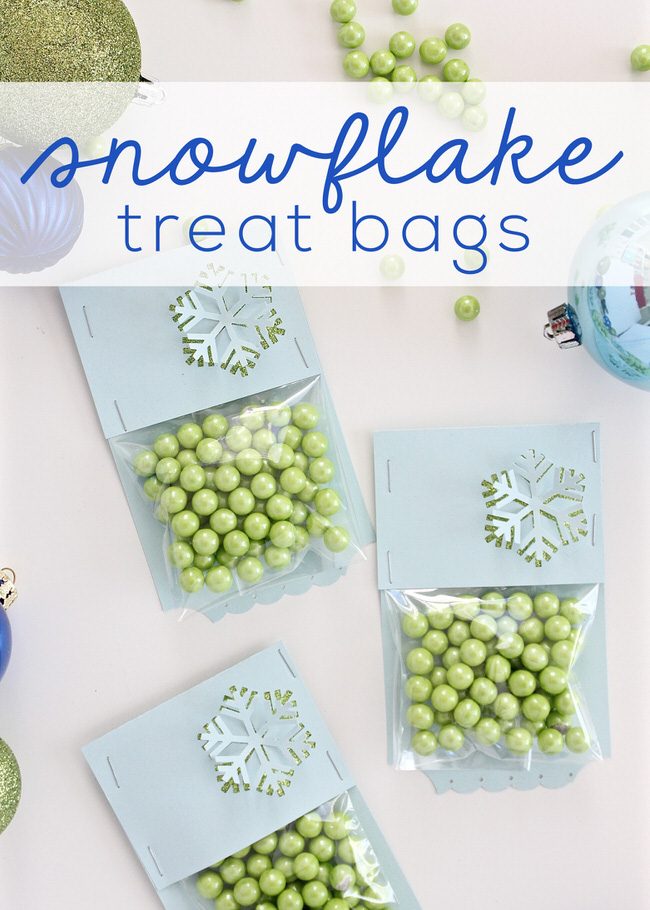 Need a quick and easy gift at the last minute? These DIY Snowflake Treat bags require basic supplies and come together in minutes! They are perfect for packing up holiday treats for anyone on your list!