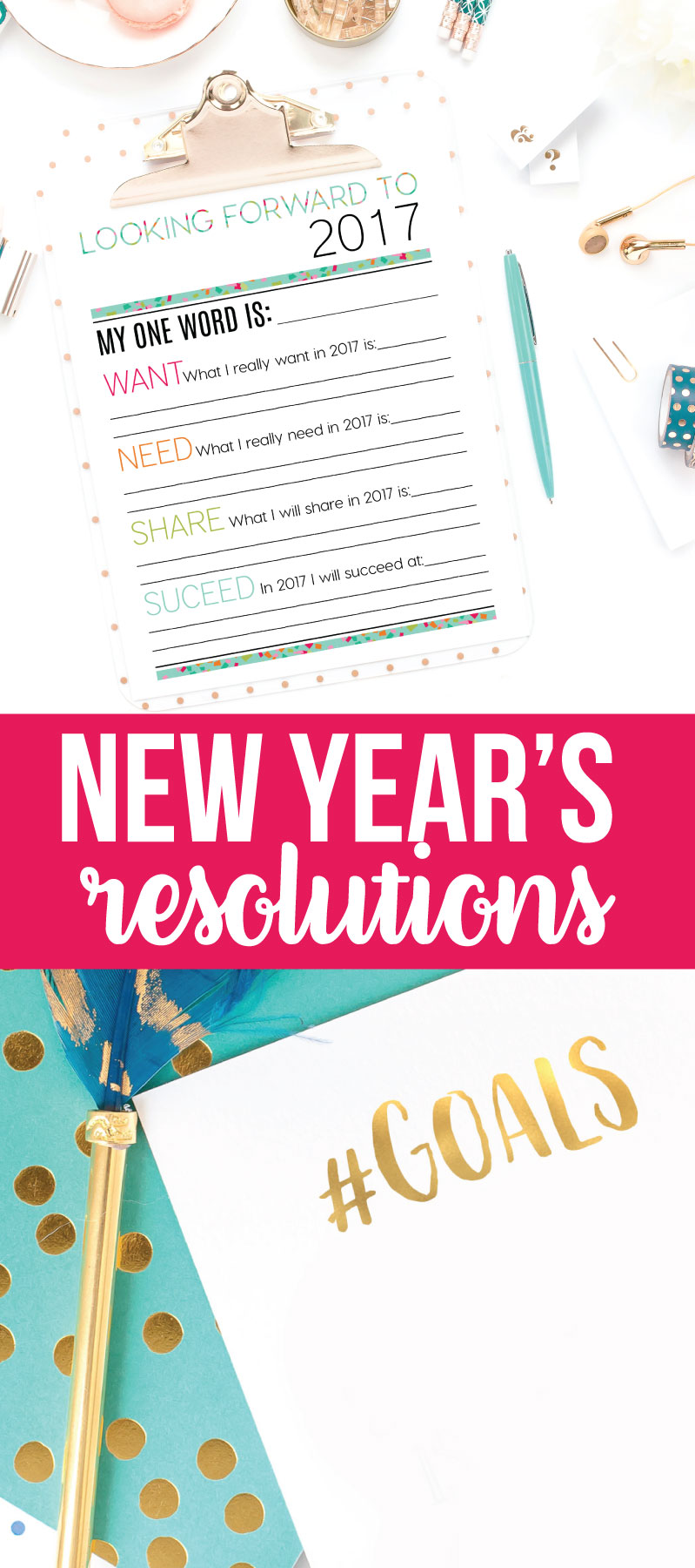 Holidays: Looking Forward to 2017 - New Year's Eve Resolutions Printable from thirtyhandmadedays.com