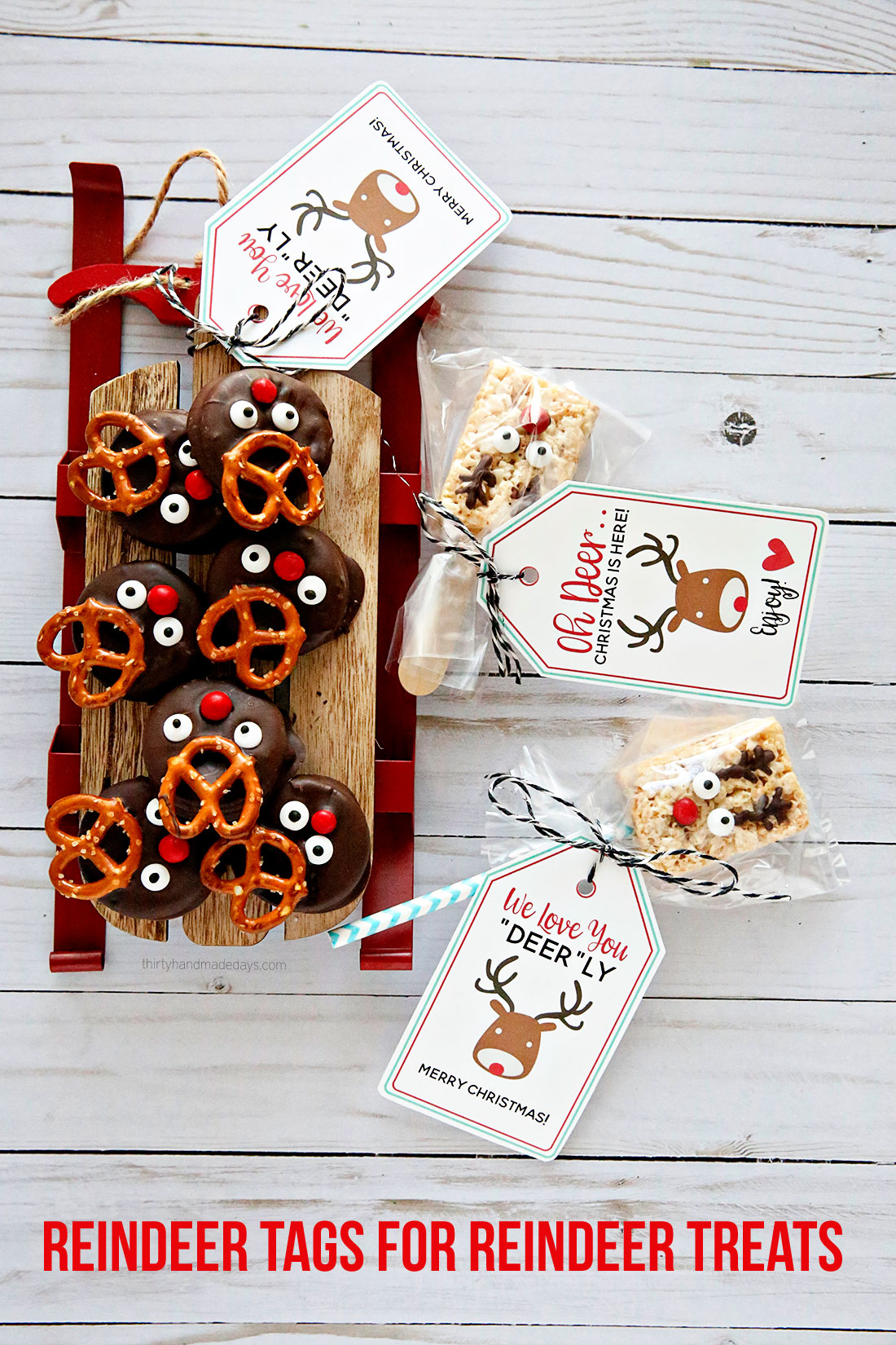 Printable Reindeer Tags for Reindeer Treats from www.thirtyhandmadedays.com