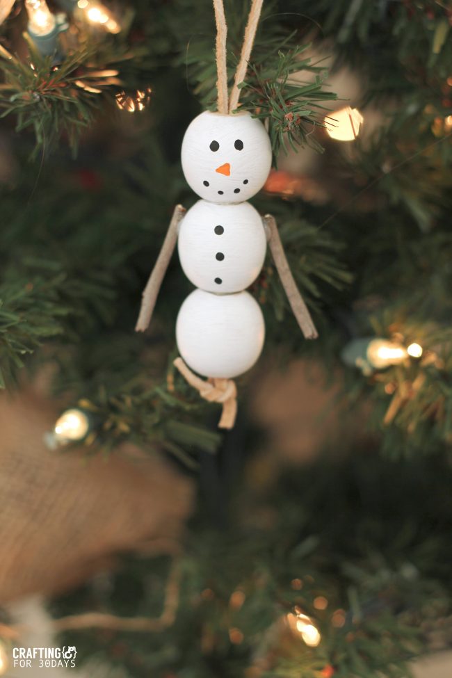 Holidays: Wooden Snowman Ornaments - fun activity for Christmas with your kids! From CraftingE  via www.thirtyhandmadedays.com