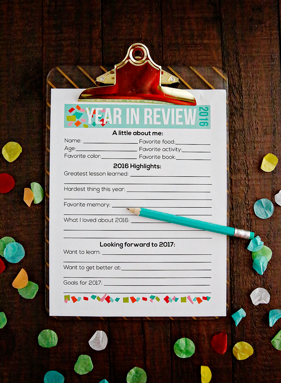 2016 Printable Year in Review for New Year's Resolutions for Kids www.thirtyhandmadedays.com