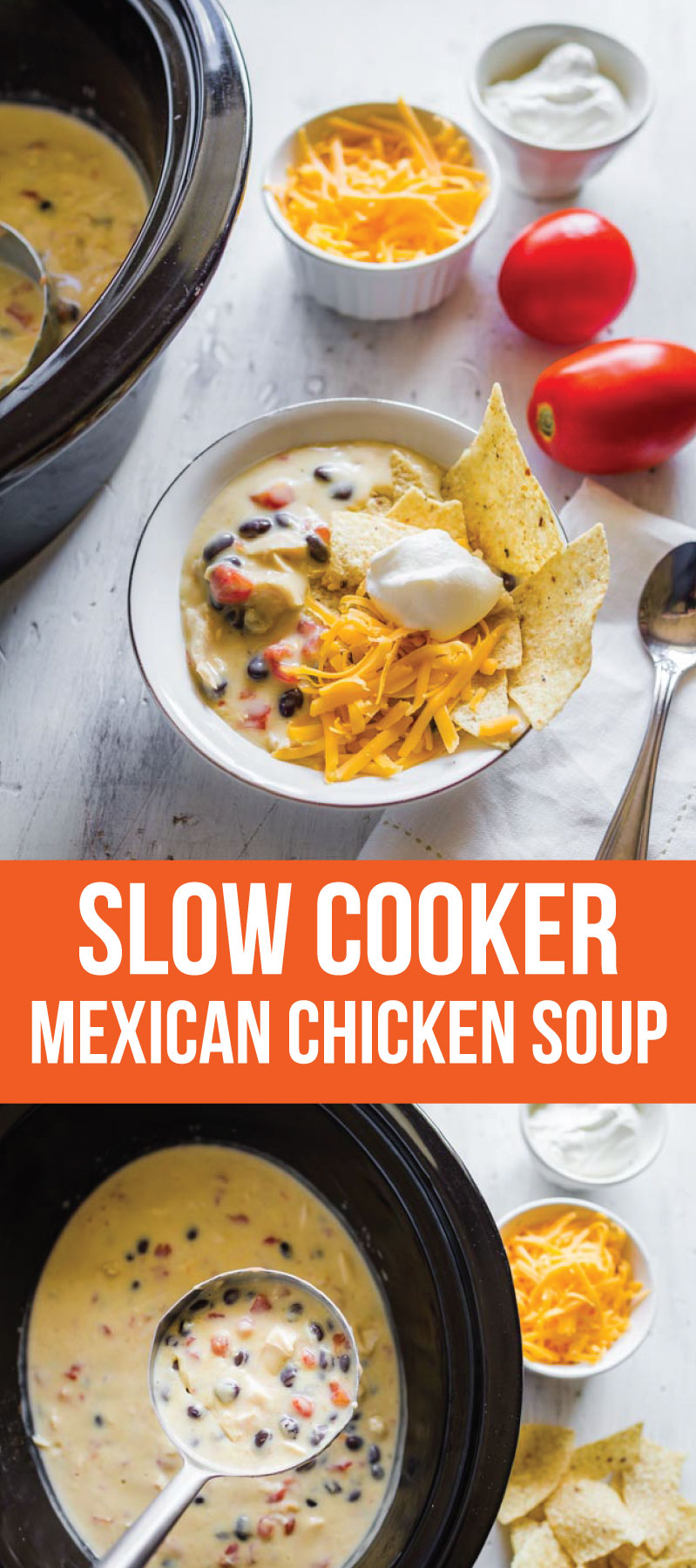 Food: Slow Cooker Mexican Chicken Soup - an easy to throw together soup in the crockpot. Yum!