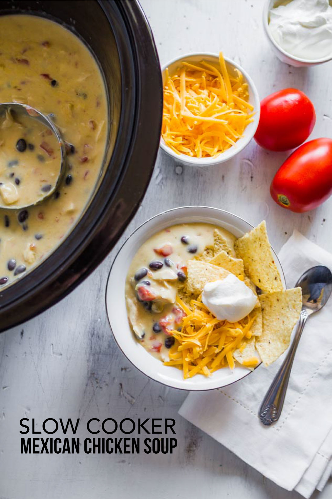 Food: Slow Cooker Mexican Chicken Soup - an easy to throw together soup in the crockpot. Yum! www.thirtyhandmadedays.com