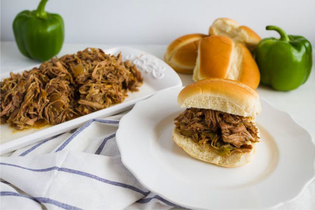 Food: Slow Cooker Pulled Pork - make this super easy dinner recipe and use it in a variety of ways! One of our favorites is on rolls with cream cheese. 