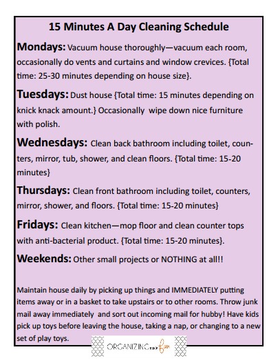 15 Minutes a Day Cleaning Schedule 