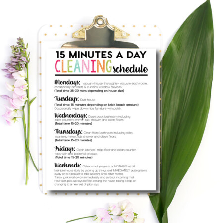 Printable 15 Minute a Day Cleaning Schedule - download and print to get on top of your cleaning!