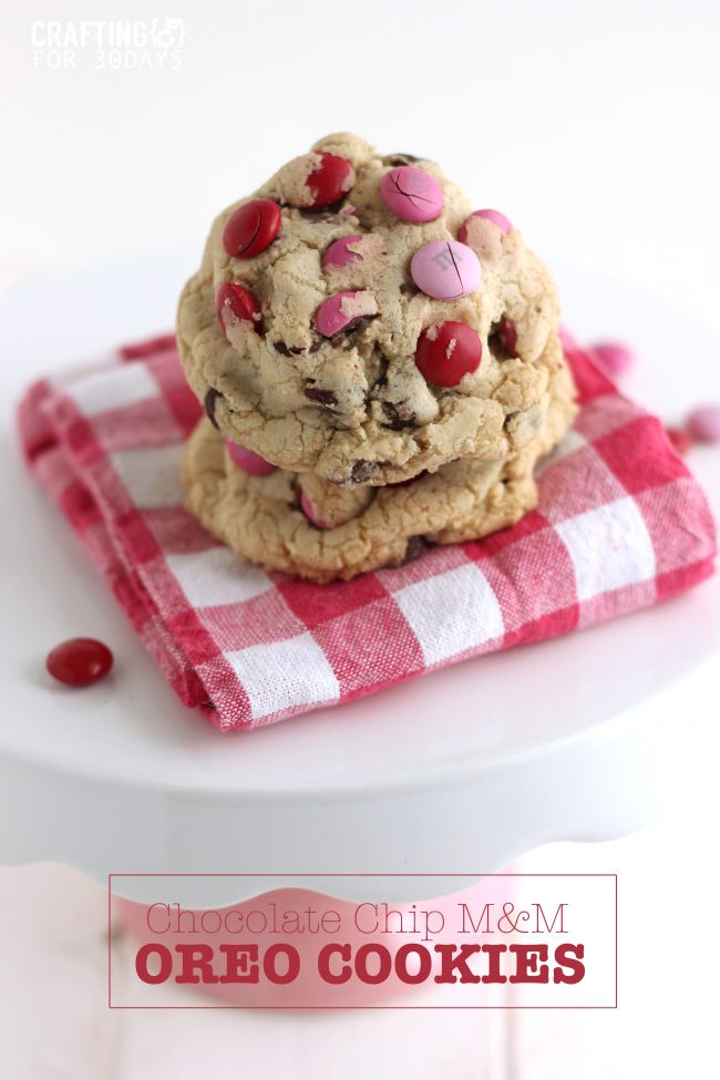 These Chocolate Chip M&M Oreo Stuffed Cookies are so delicious and different than any other desert. From CraftingE via www.thirtyhandmadedays.com