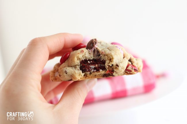 These Chocolate Chip M&M Oreo Stuffed Cookies are so delicious and different than any other desert. Can be changed for any special occasion. From CraftingE from thirtyhandmadedays.com