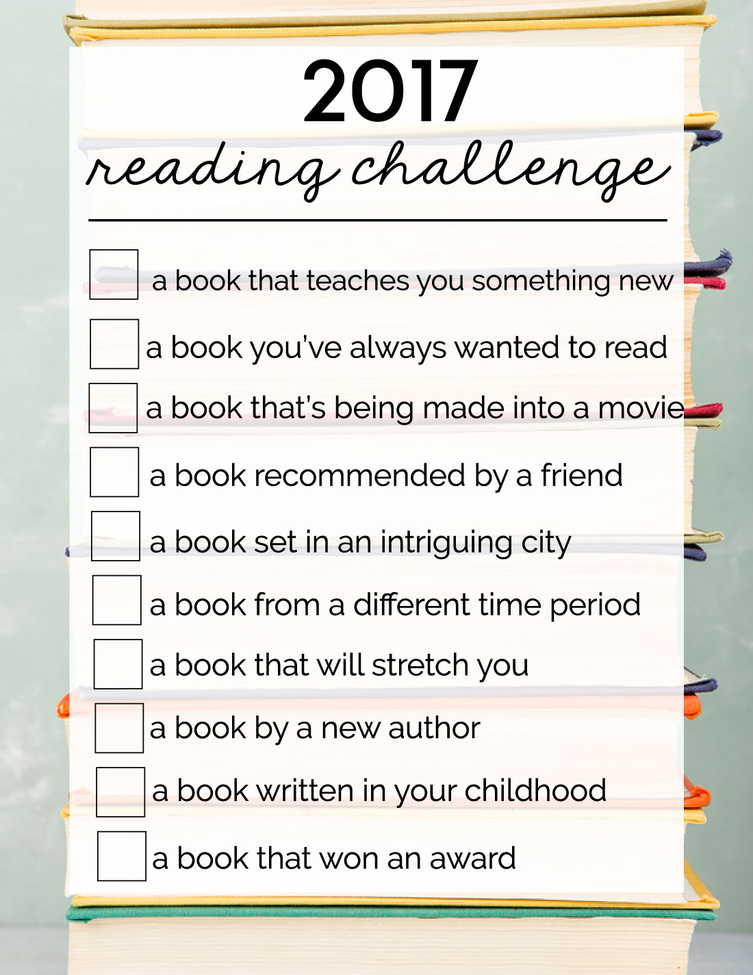2017 Reading Challenge - 10 simple ideas to get lost in some good books and learn to love to read again! 