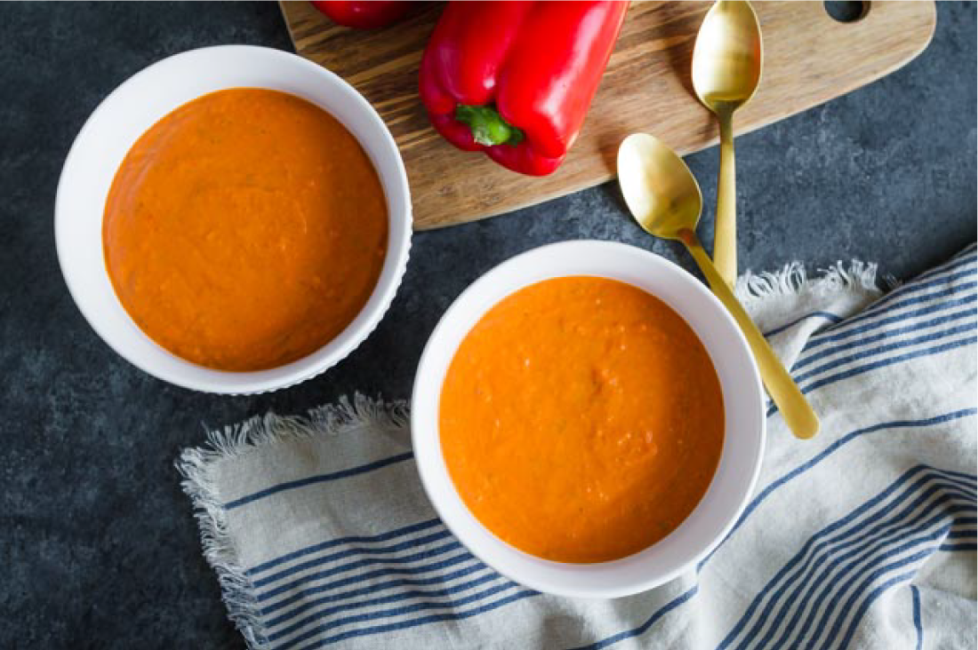 Lightened Up Roasted Pepper Soup - a super delicious and easy to make soup! www.thirtyhandmadedays.com via Movara Fitness Resort