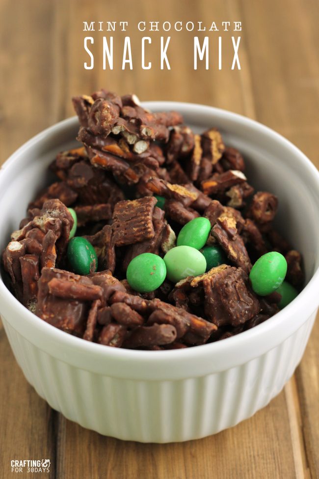 Perfect for St. Patrick's Day, make this Mint Chocolate Snack Mix! 