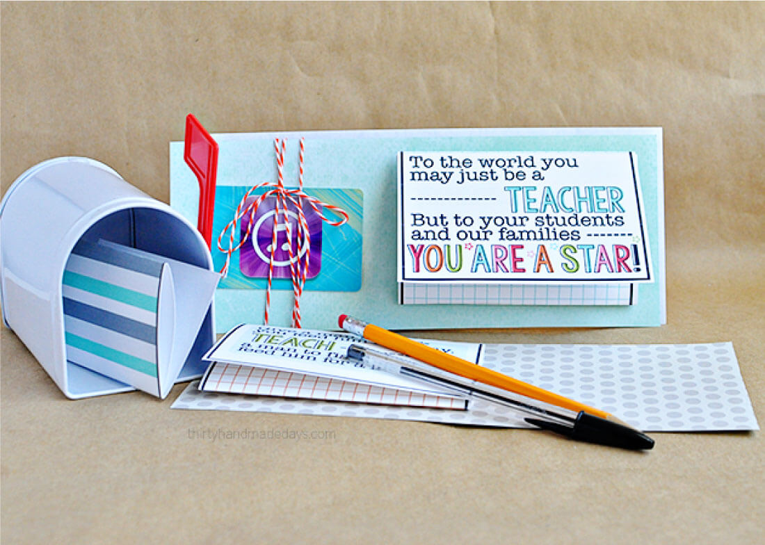 Printable Teacher Appreciation Gift Card Template- have your child fill out and attach a gift card for the ultimate gift! from 30daysblog