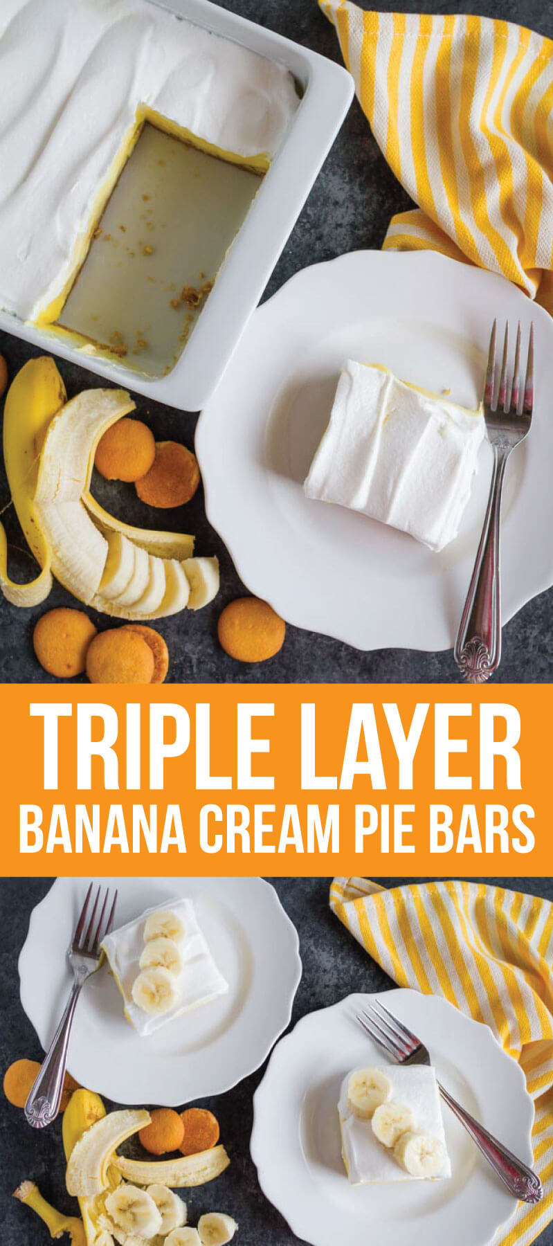 The most delicious Triple Layer Banana Cream Pie Bars - a good, easy dessert recipe via www.thirtyhandmadedays.com