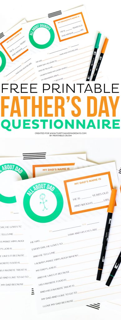 FREE Printable Father&rsquo;s Day Questionnaire - Thirty Handmade Days