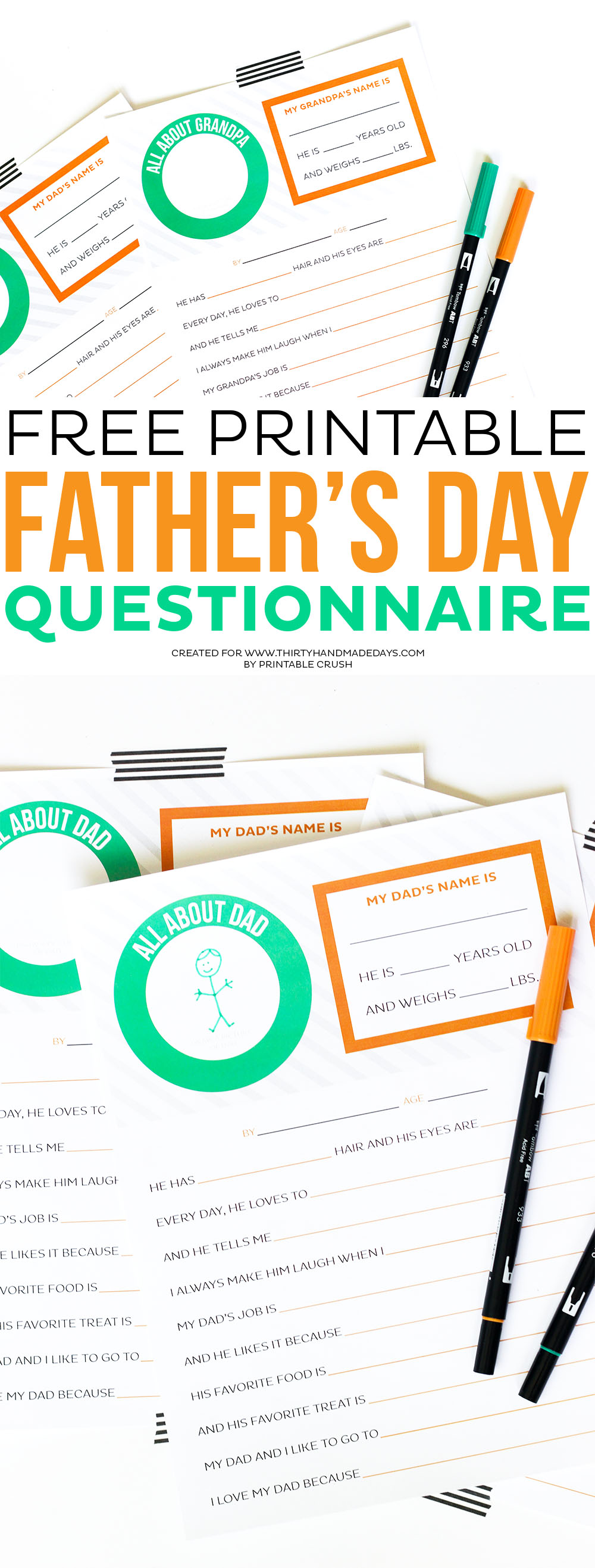 Give Dad or Grandpa a good laugh with a FREE Printable Father's Day Questionnaire! The kids will love filling it out and dad will love reading it.