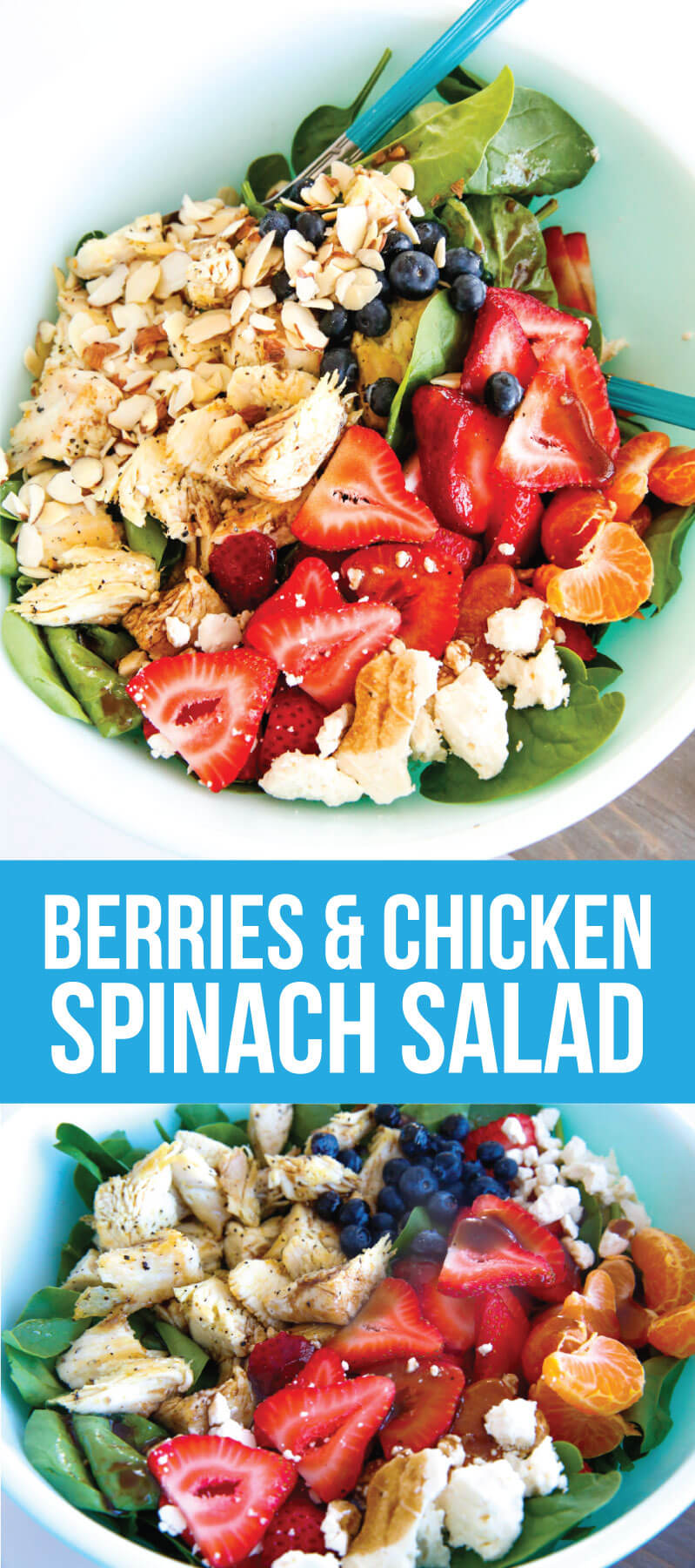 Berries and Chicken Spinach Salad - a tasty, healthy salad that is super easy to make. from www.thirtyhandmadedays.com