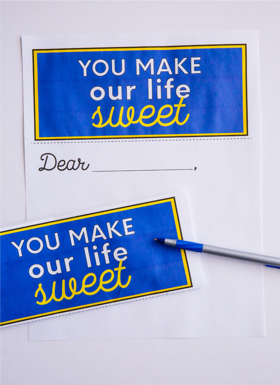 Printable "You Make Our Life Sweet" letter from www.thirtyhandmadedays.com