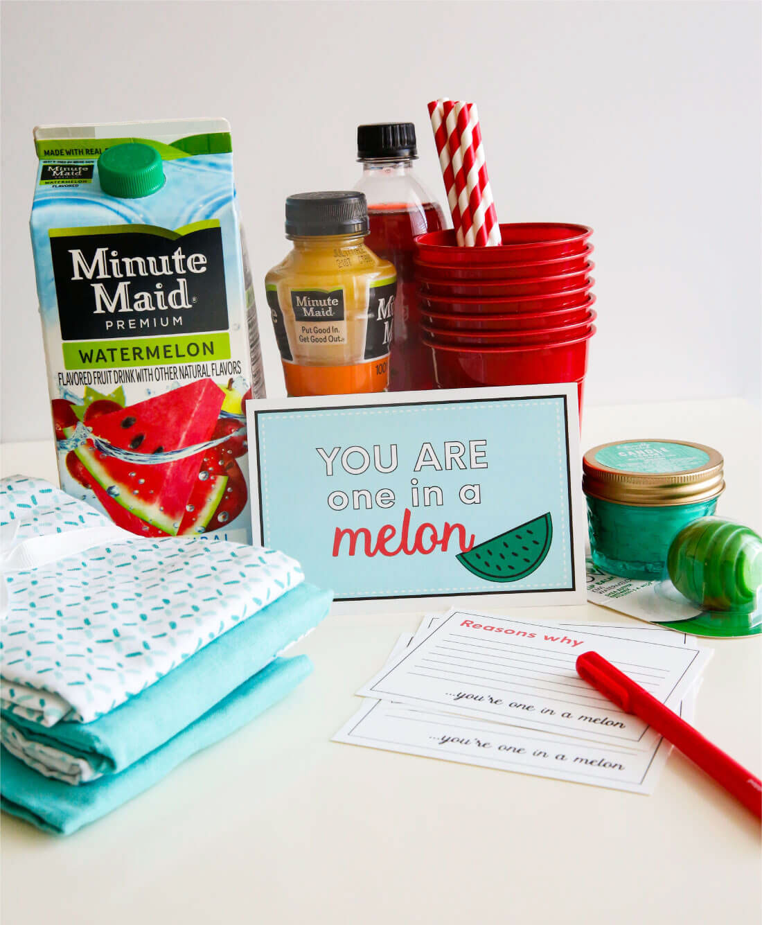 Make a "Reverse" Care Package with the help of Minute Maid. Let someone know that they are one in a "melon!" Cute printables included. from www.thirtyhandmadedays.com