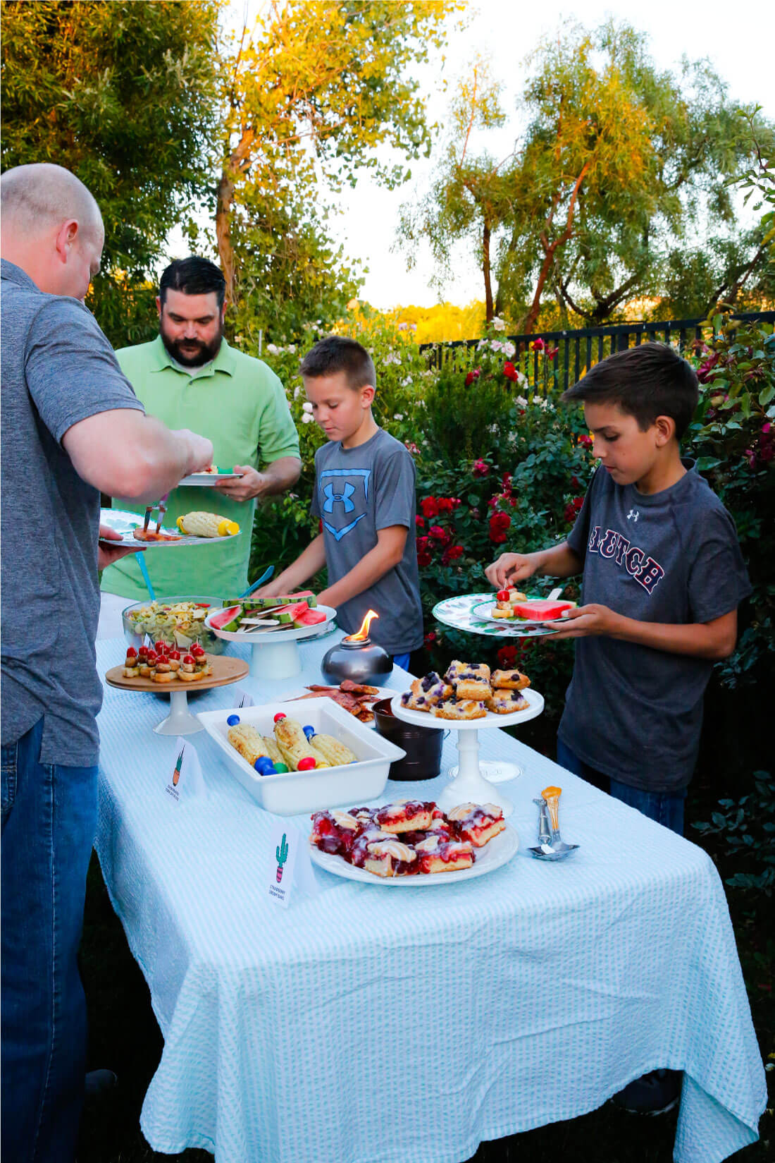 Getting dinner at summer party