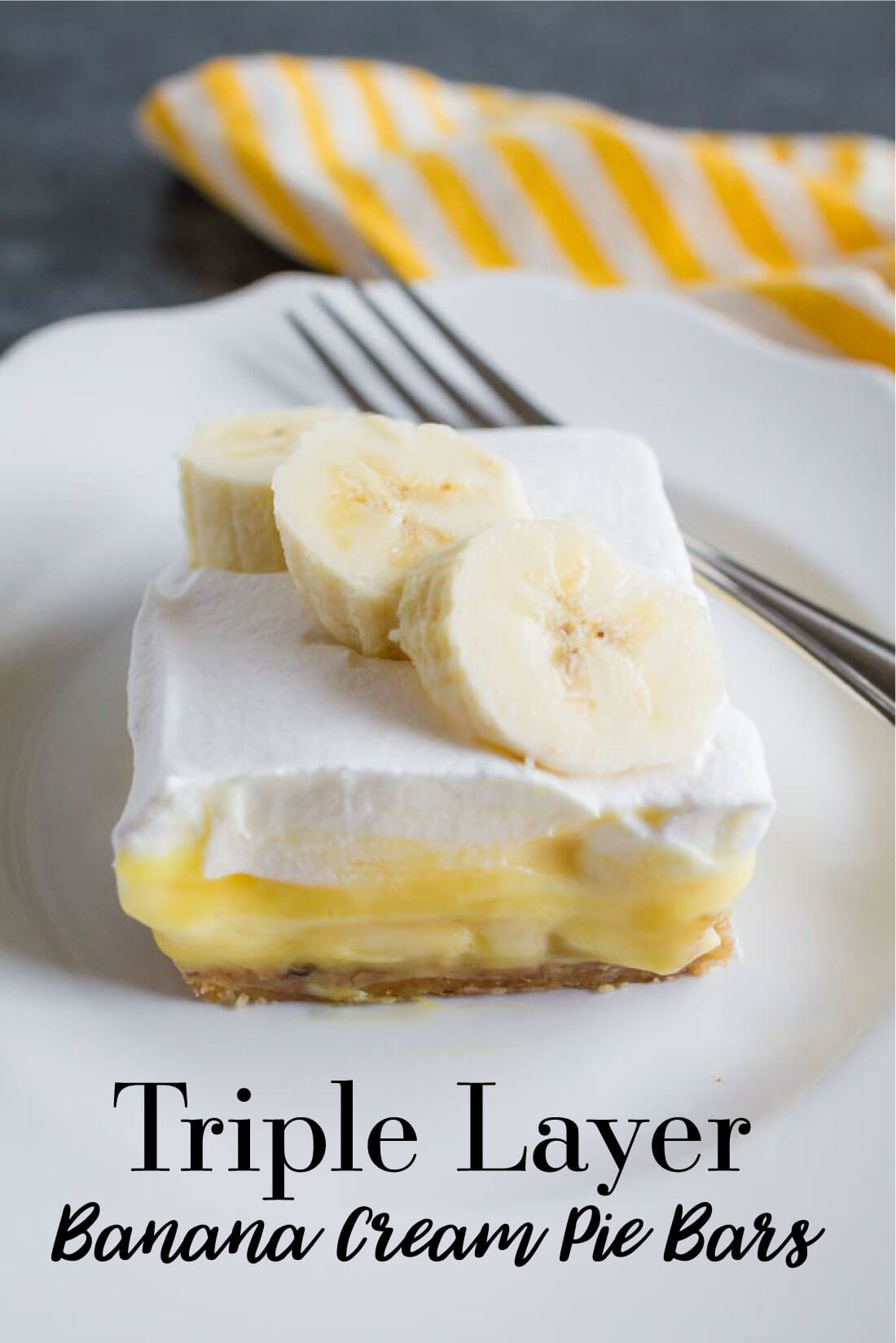 The most delicious Triple Layer Banana Cream Pie Bars - a good, easy dessert recipe from www.thirtyhandmadedays.com