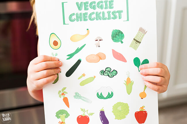 A perfect way to get your kids to eat more vegetables, this kids printable vegetable checklist will make life easier! from Over the Big Moon