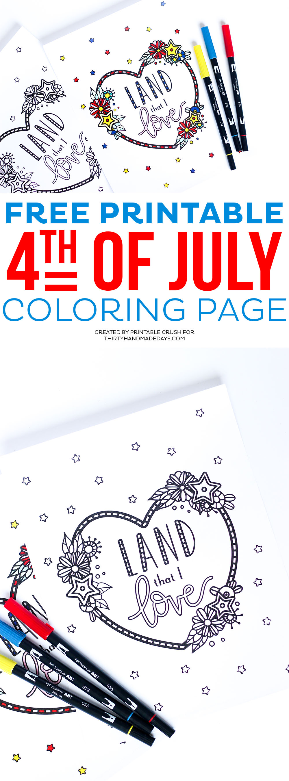 Download this pretty FREE Printable 4th of July Coloring Page for your kids or for guests