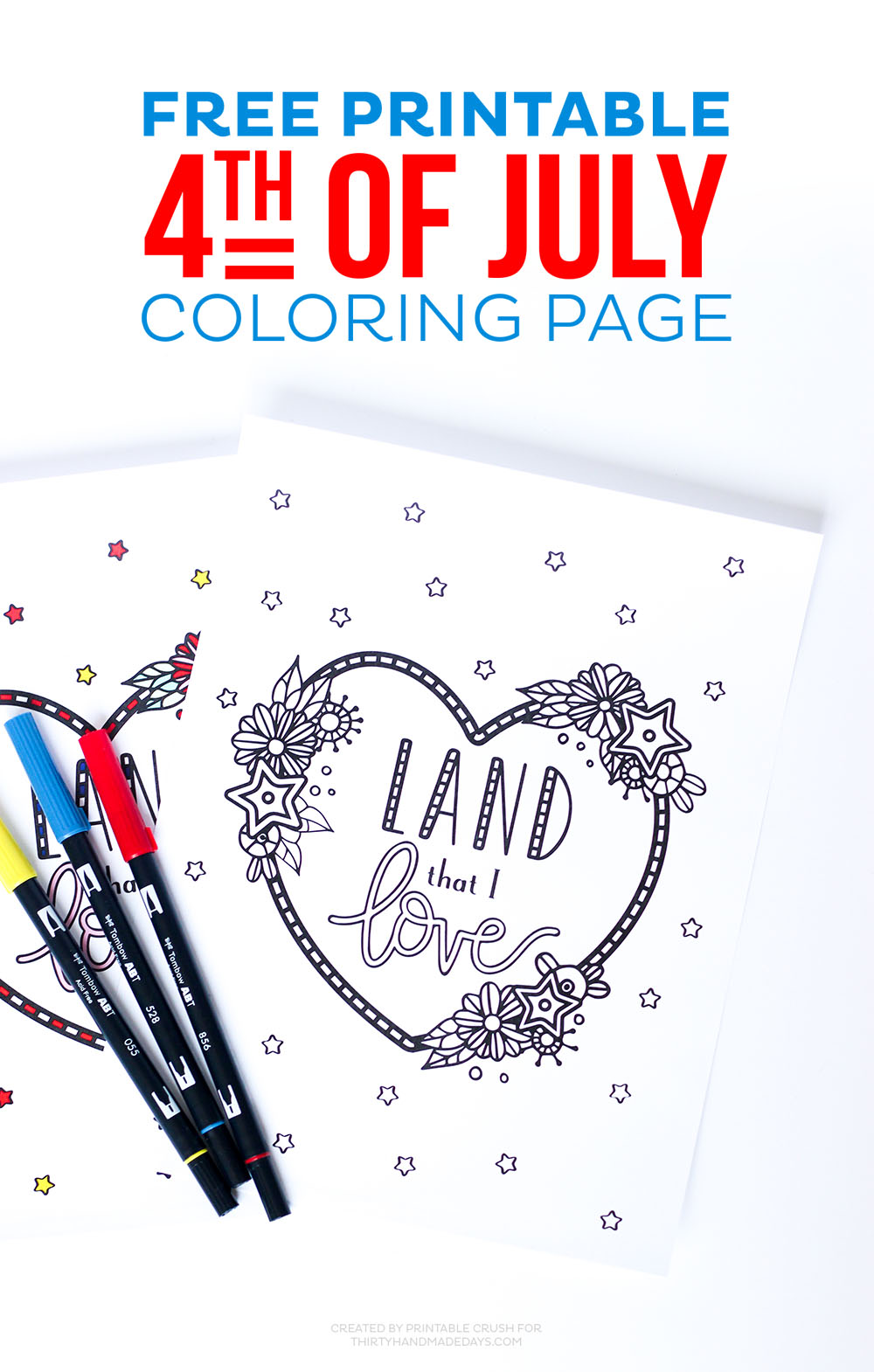 Download this pretty FREE Printable Fourth of July Coloring Page for your kids or for guests at your Independence Day party!