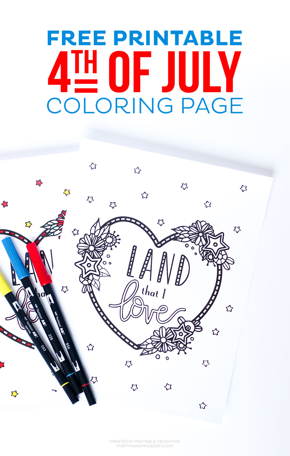 Download this pretty FREE Printable Fourth of July Coloring Page for your kids or for guests