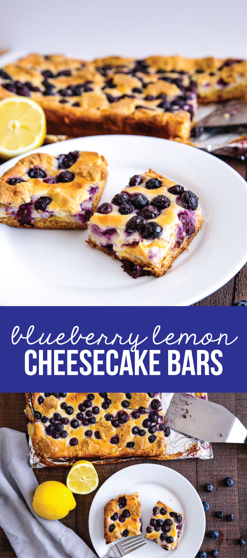 Blueberry Lemon Cheesecake Bars - super easy to make dessert that tastes amazing! www.thirtyhandmadedays.com