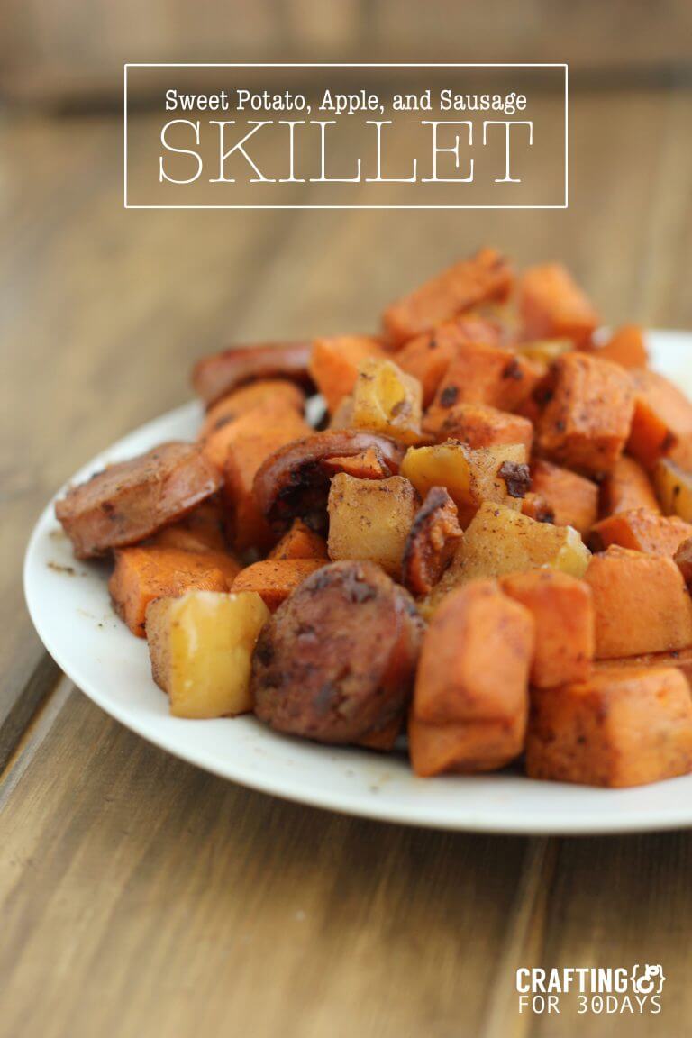 Delicious and Easy Apple, Sausage, Sweet Potato Skillet - this healthy side dish will be your new family favorite! 