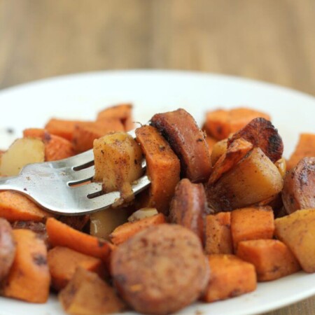 Delicious and Easy Apple, Sausage, Sweet Potato Skillet - this healthy side dish will be your new family favorite! from www.thirtyhandmadedays.com