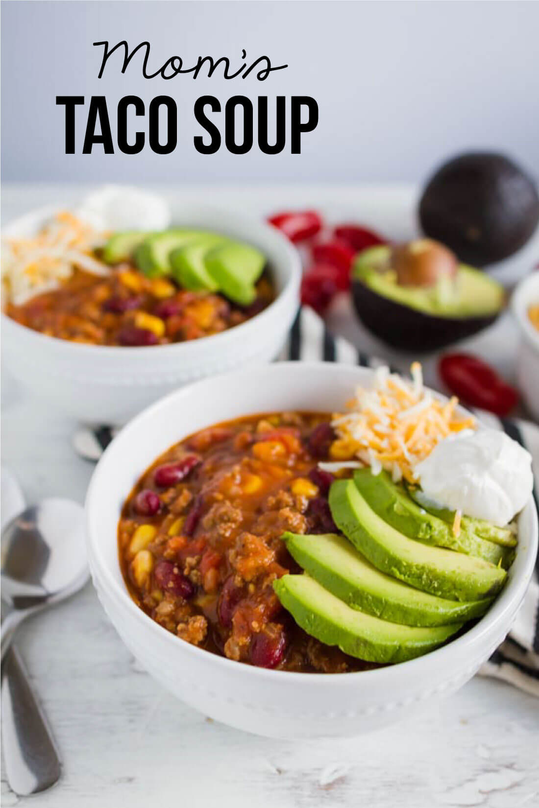 Mom's Taco Soup - a super easy main dish recipe where you throw all the ingredients in the pot and let it simmer. from www.thirtyhandmadedays.com