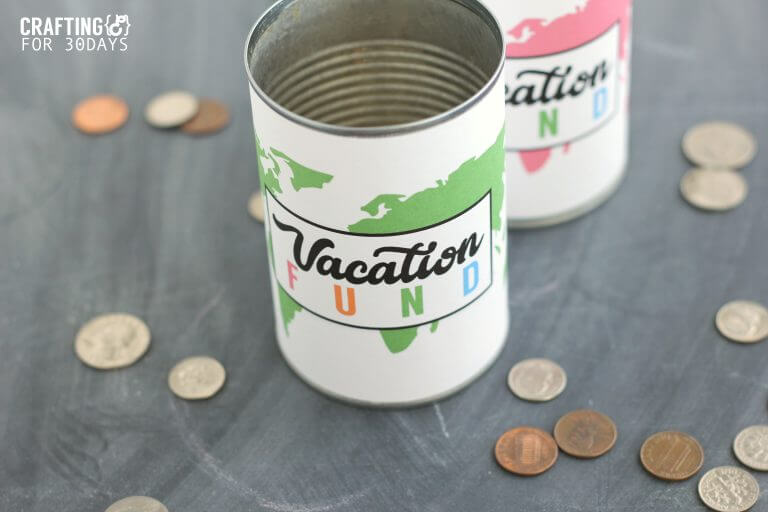 Vacation Fund Jar - use this cute printable to help save for your next trip! from CraftingE for www.thirtyhandmadedays.com