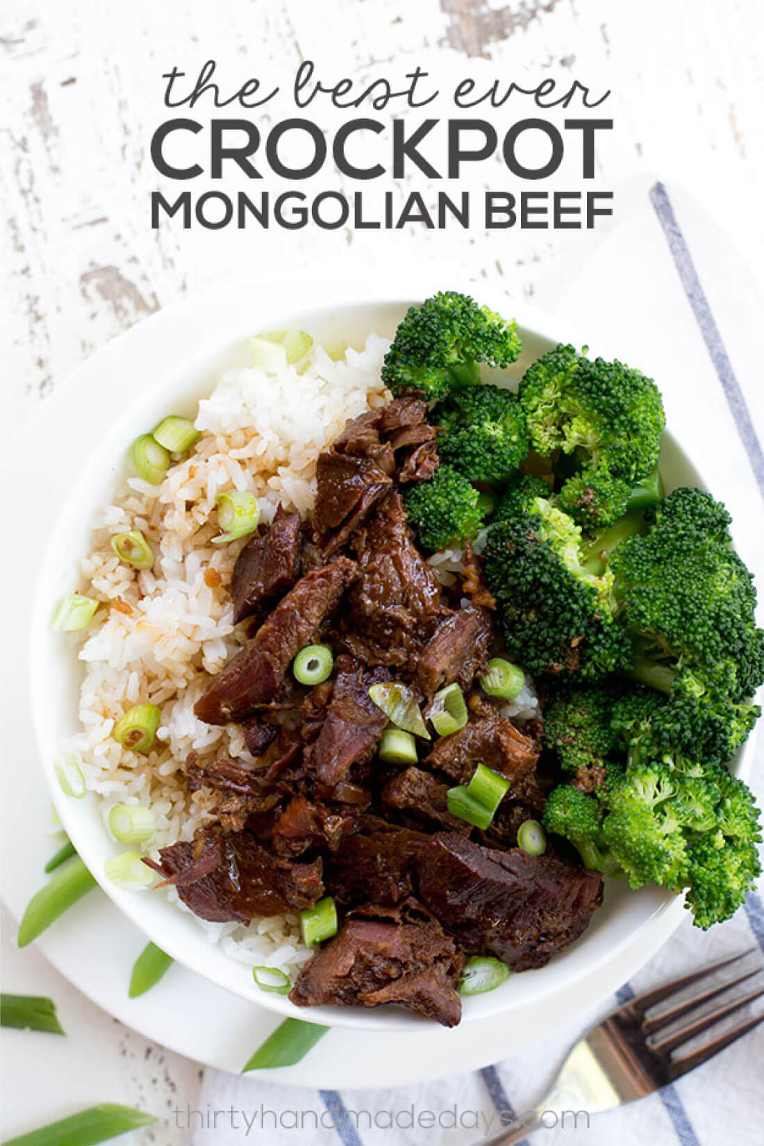 Slow Cooker Mongolian Beef - an easy, tasty dinner recipe! www.thirtyhandmadedays.com