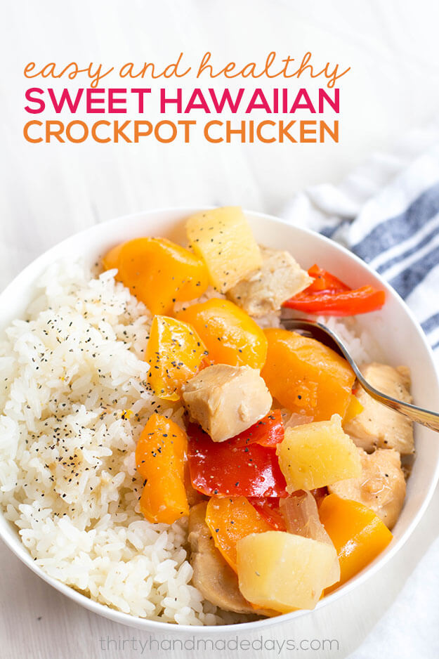 Easy and Healthy Sweet Hawaiian Crockpot Chicken - throw all the ingredients and you're set! 