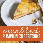 Marbled Pumpkin Cheesecake - this pumpkin cheesecake recipe has a little bit of a kick to it. So good!! from www.thirtyhandmadedays.com