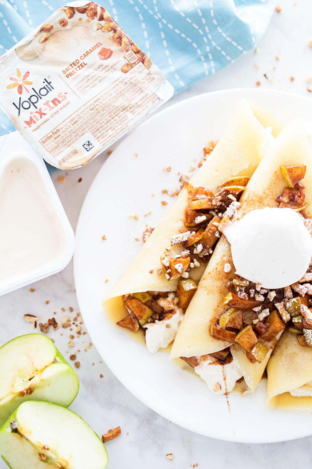 Salted Caramel Apple Crepe Recipe - the perfect breakfast OR dessert recipe for fall! Yum!