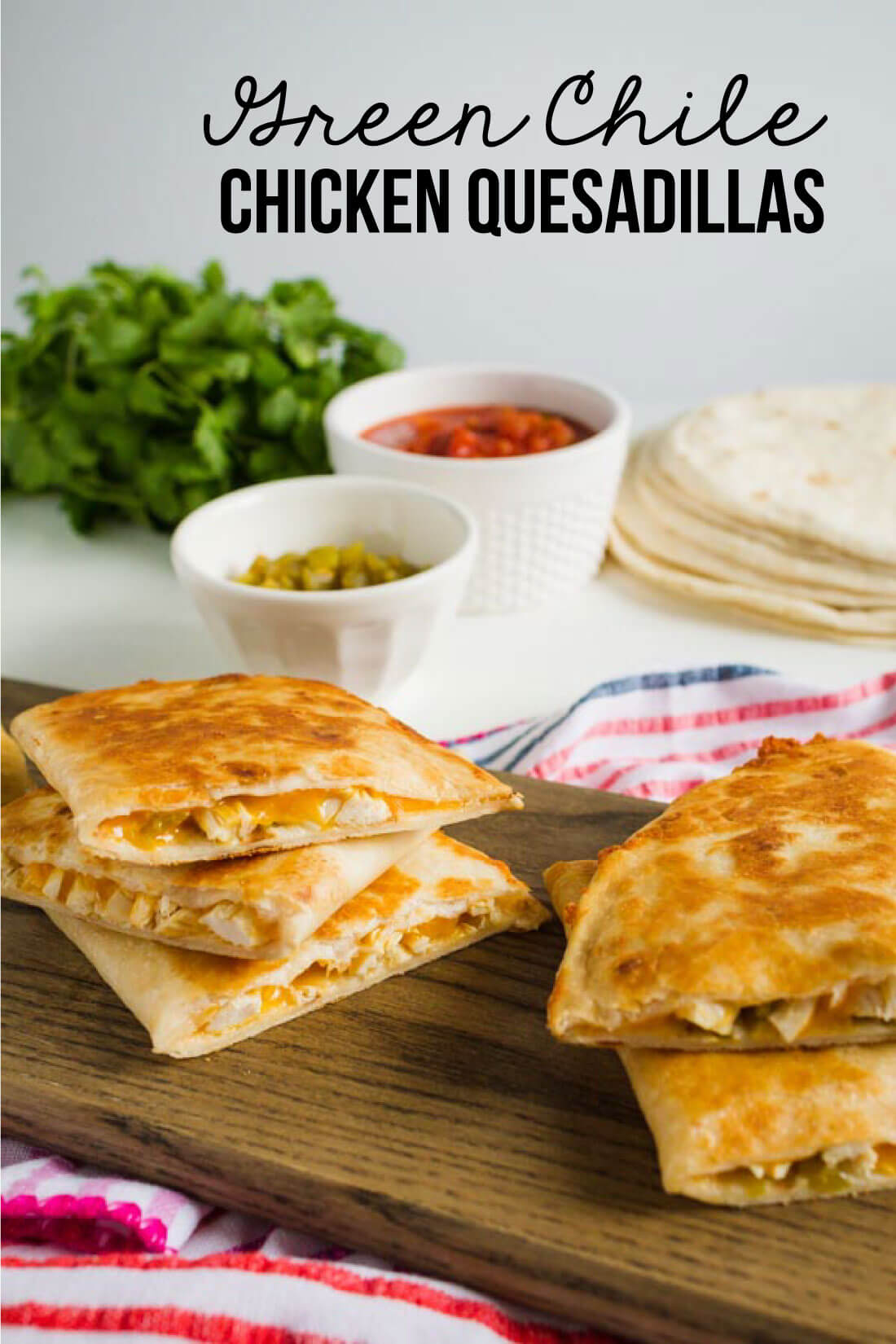 Green Chile Chicken Quesadilla Recipe - an easy to make dinner that the whole family will love. www.thirtyhandmadedays.com