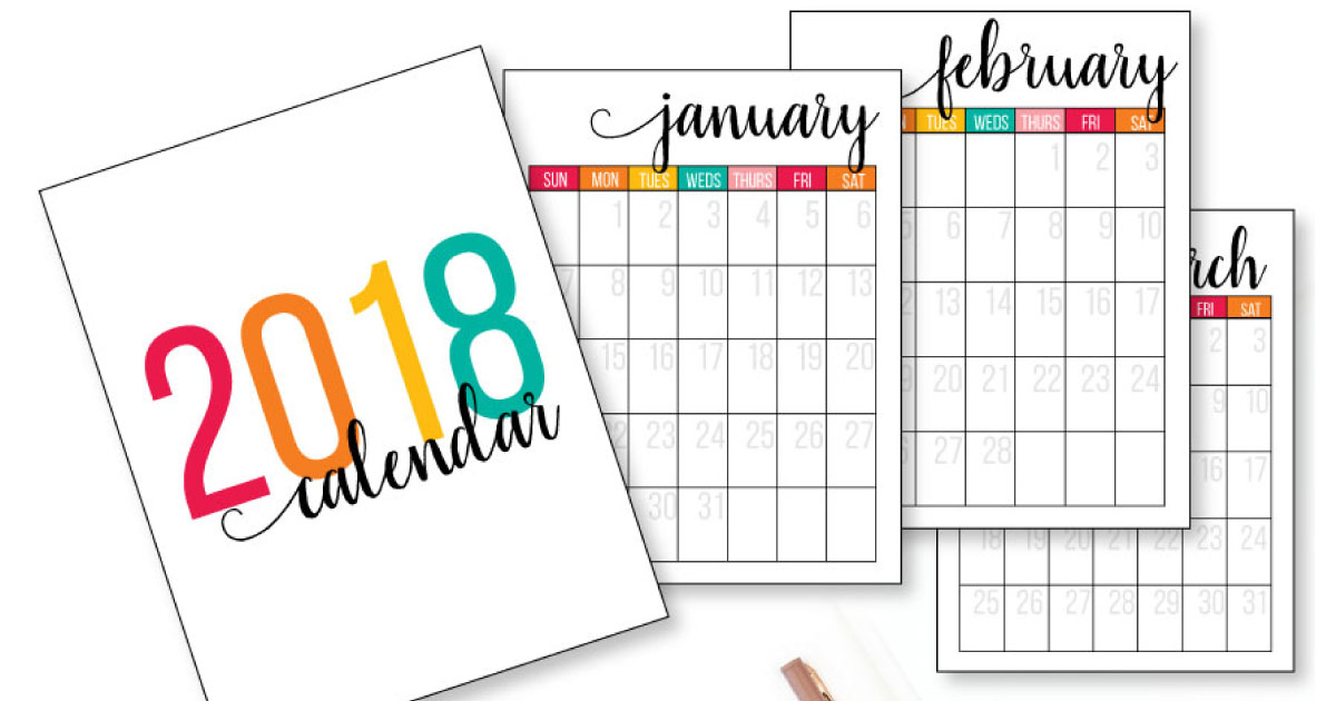 2018 Printable Calendar - get this cute, functional calendar for the new year. www.thirtyhandmadedays.com