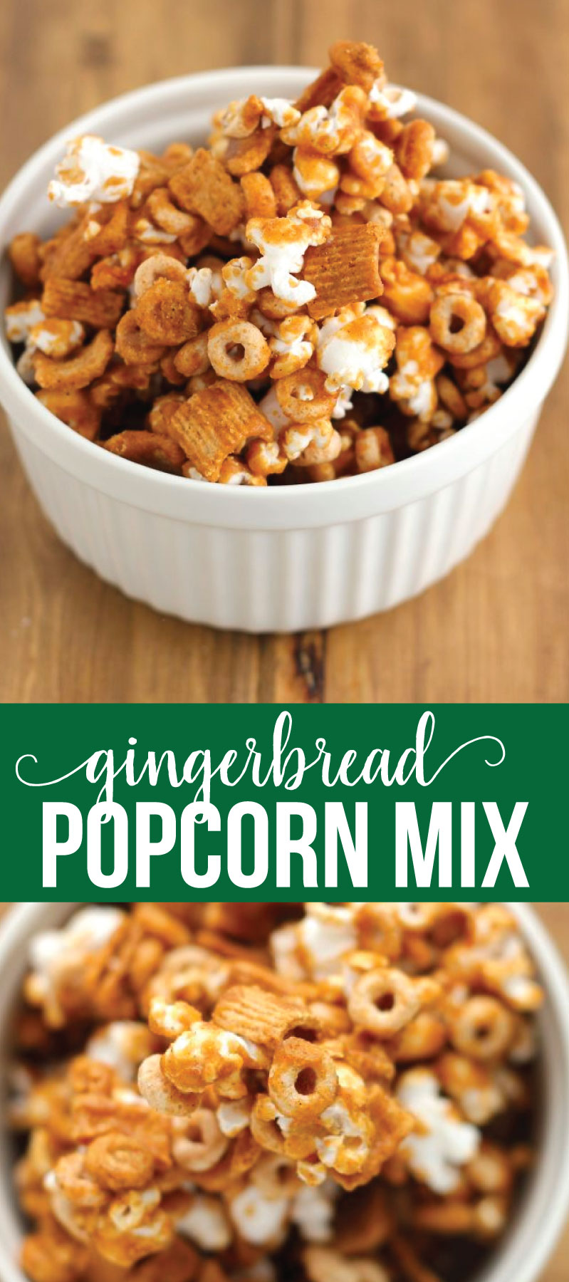 Gingerbread Popcorn Mix - a new take on popcorn snack mix! Super delicious and slightly addictive. It seriously tastes like gingerbread!