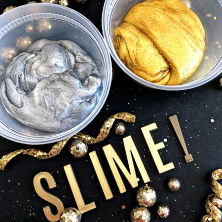 Silver and Gold Party Slime for New Years - make this pretty, sparkly slime to ring in the new year!