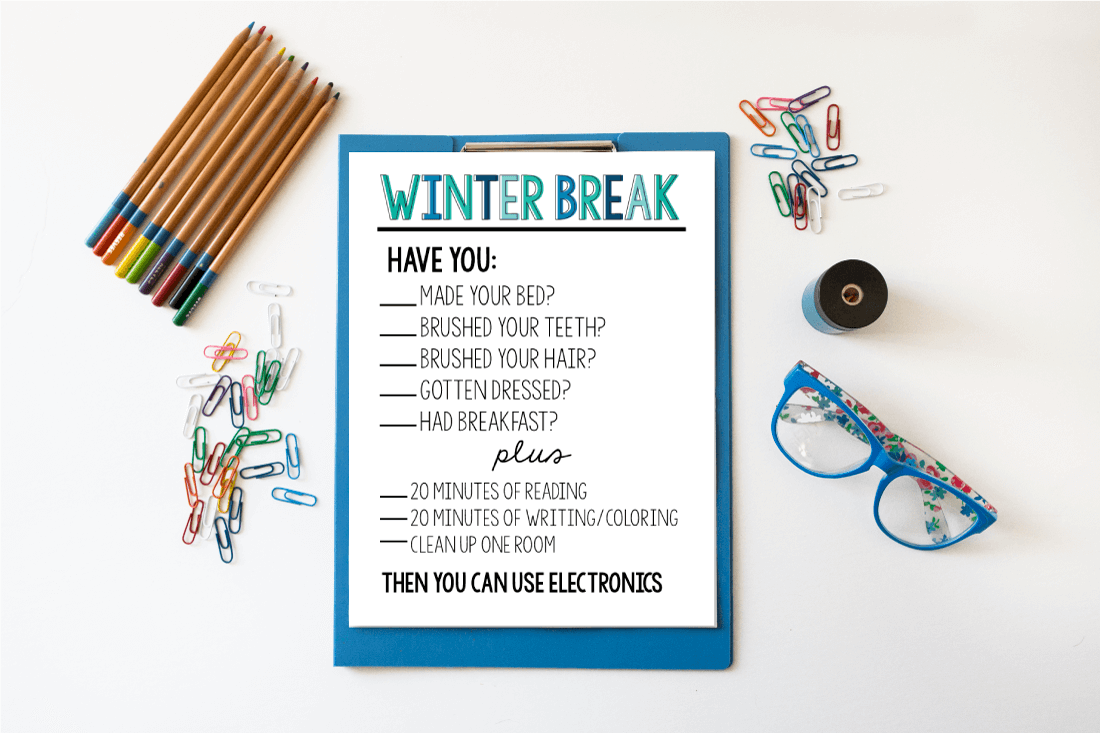 Printable Winter Break Rules via www.thirtyhandmadedays.com