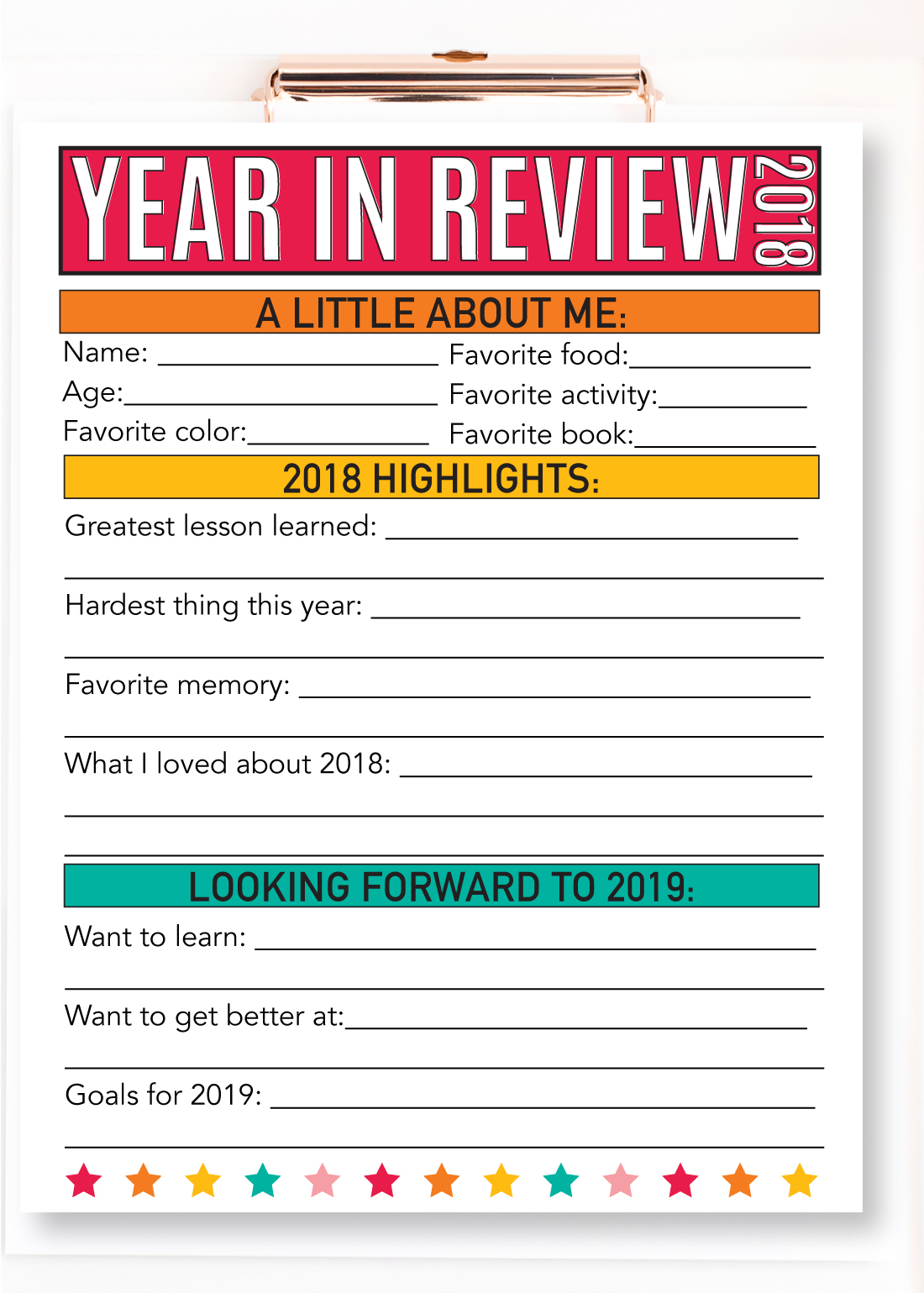 Updated Year in Review - 2018 - have your kids fill this sheet out every year!